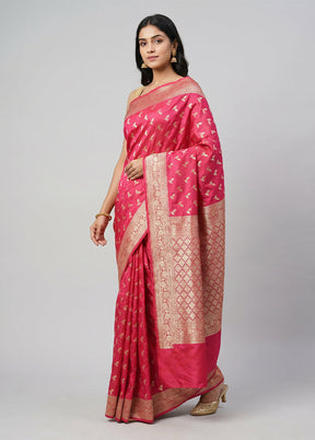 Pink Uppada Silk Saree With Blouse Piece