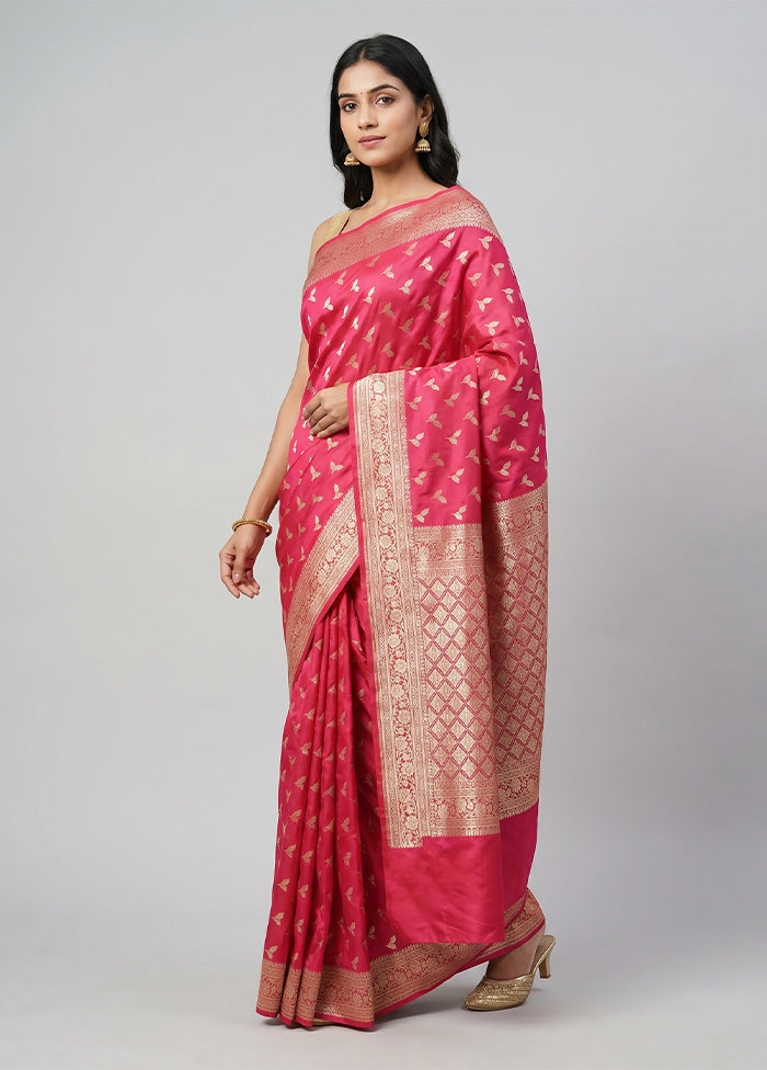 Pink Uppada Silk Saree With Blouse Piece