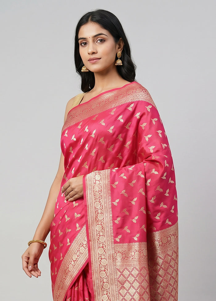Pink Uppada Silk Saree With Blouse Piece