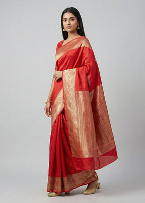 Red Kanjivaram Silk Saree With Blouse Piece