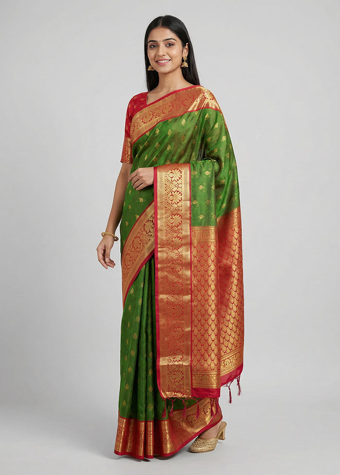 Green Kanjivaram Silk Saree With Blouse Piece