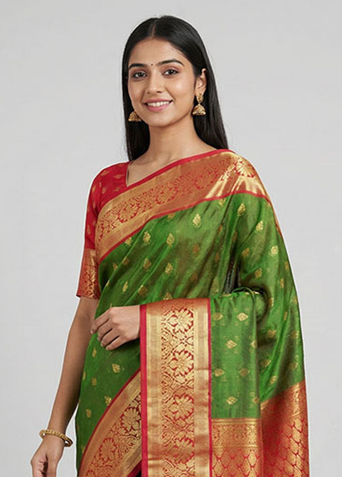 Green Kanjivaram Silk Saree With Blouse Piece