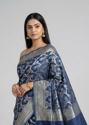 Blue Kora Silk Saree With Blouse Piece
