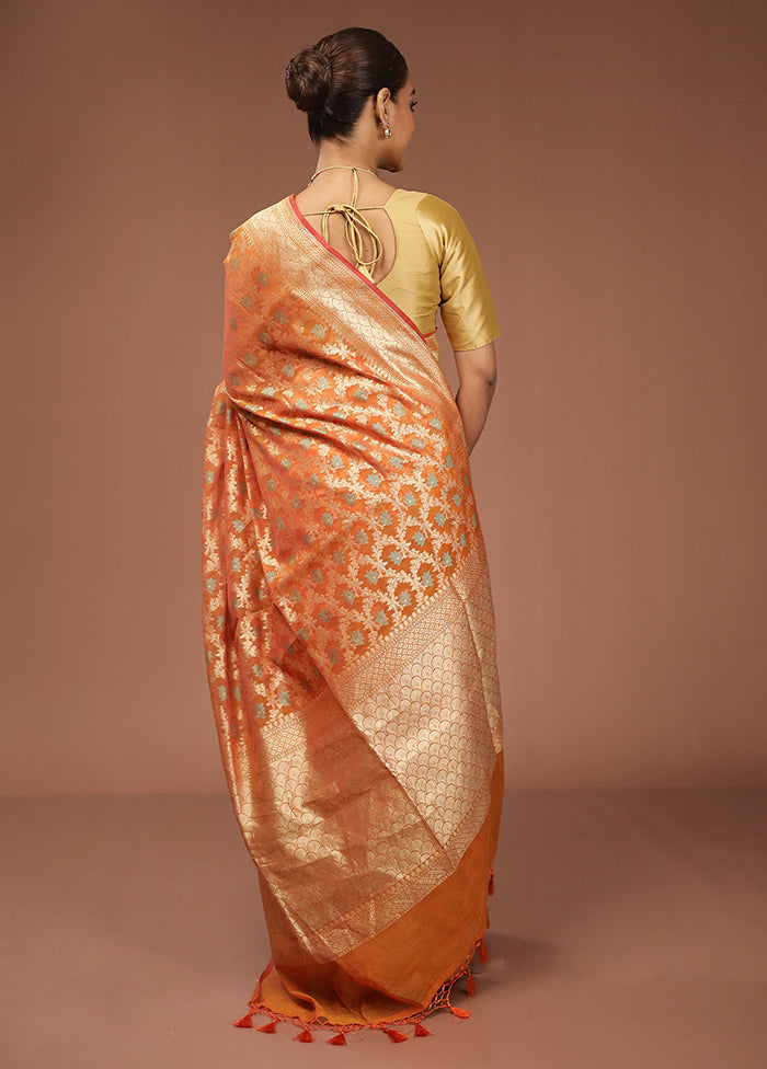 Yellow Kora Silk Saree With Blouse Piece