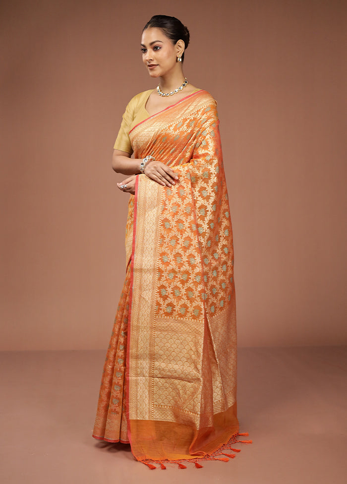 Yellow Kora Silk Saree With Blouse Piece