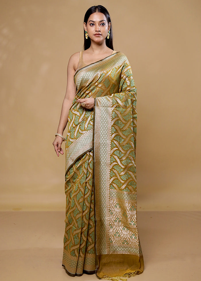 Green Kora Silk Saree With Blouse Piece