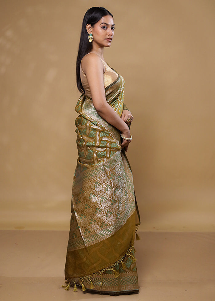 Green Kora Silk Saree With Blouse Piece