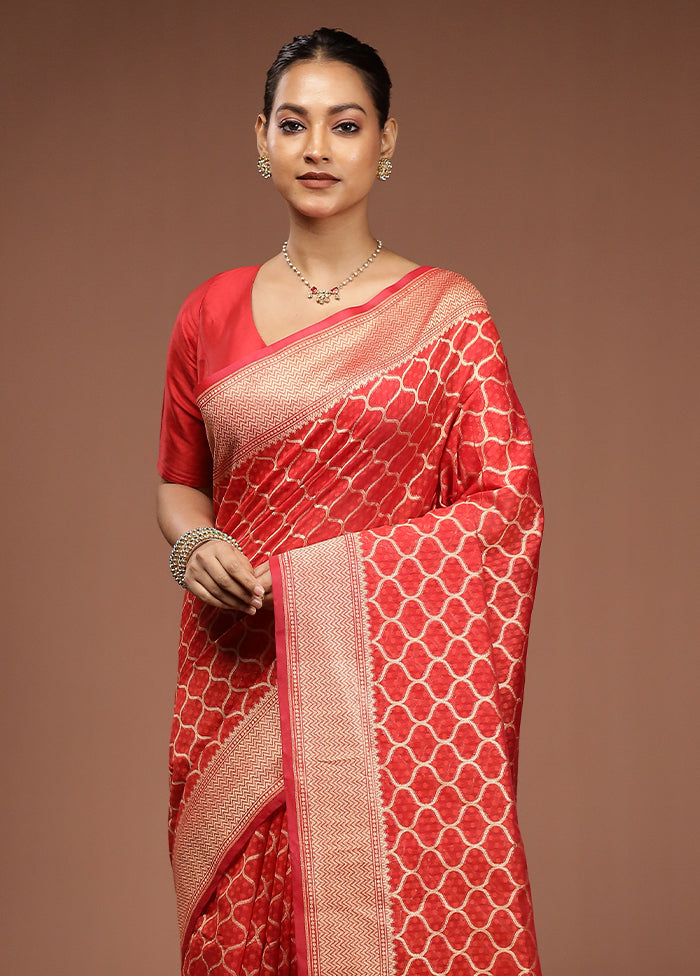 Red Kora Silk Saree With Blouse Piece