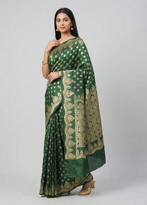 Green Banarasi Silk Saree With Blouse Piece