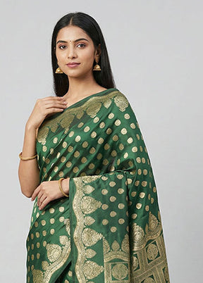 Green Banarasi Silk Saree With Blouse Piece