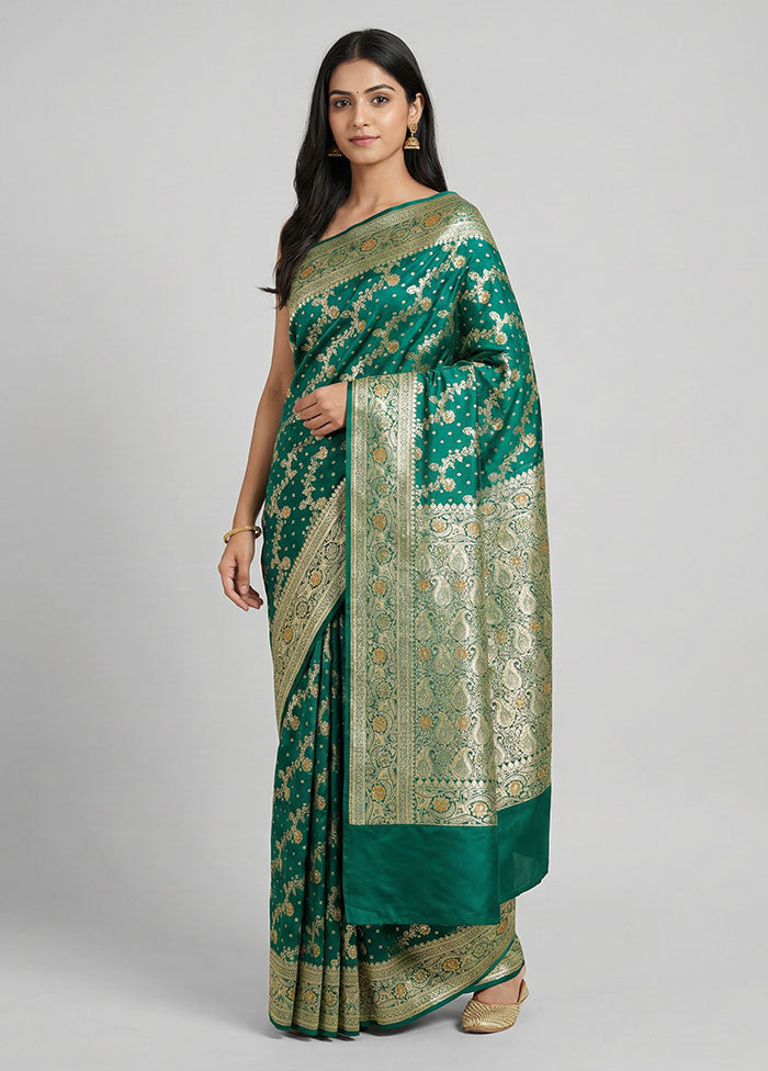 Green Banarasi Silk Saree With Blouse Piece