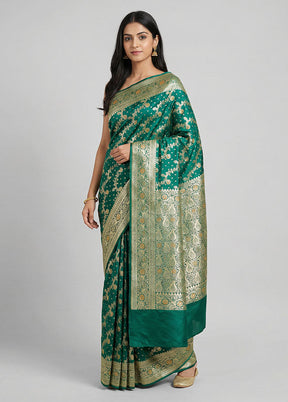 Green Banarasi Silk Saree With Blouse Piece