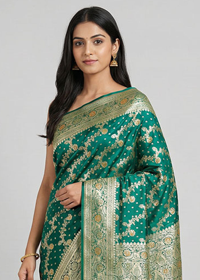 Green Banarasi Silk Saree With Blouse Piece