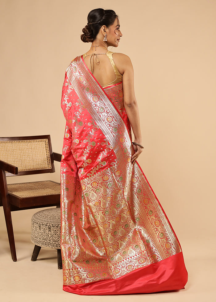 Pink Banarasi Silk Saree With Blouse Piece