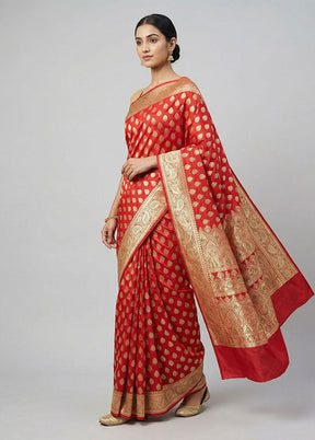Red Banarasi Silk Saree With Blouse Piece