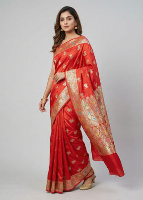 Red Banarasi Silk Saree With Blouse Piece