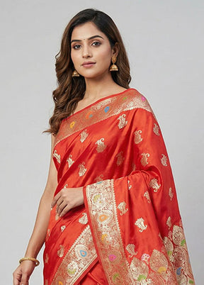 Red Banarasi Silk Saree With Blouse Piece