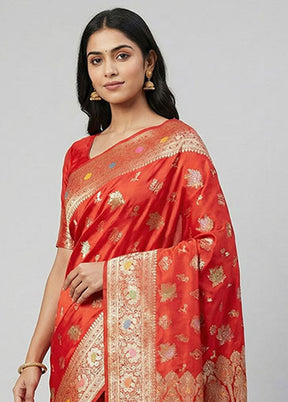 Red Banarasi Silk Saree With Blouse Piece