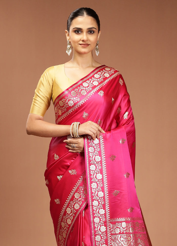 Pink Banarasi Silk Saree With Blouse Piece
