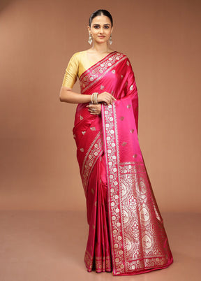 Pink Banarasi Silk Saree With Blouse Piece