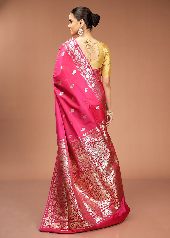 Pink Banarasi Silk Saree With Blouse Piece