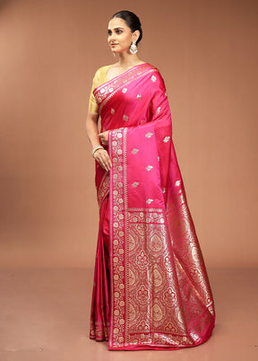 Pink Banarasi Silk Saree With Blouse Piece