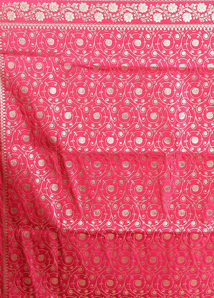 Pink Banarasi Silk Saree With Blouse Piece