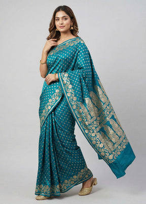 Blue Handloom Banarasi Pure Silk Saree With Blouse Piece