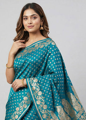 Blue Handloom Banarasi Pure Silk Saree With Blouse Piece