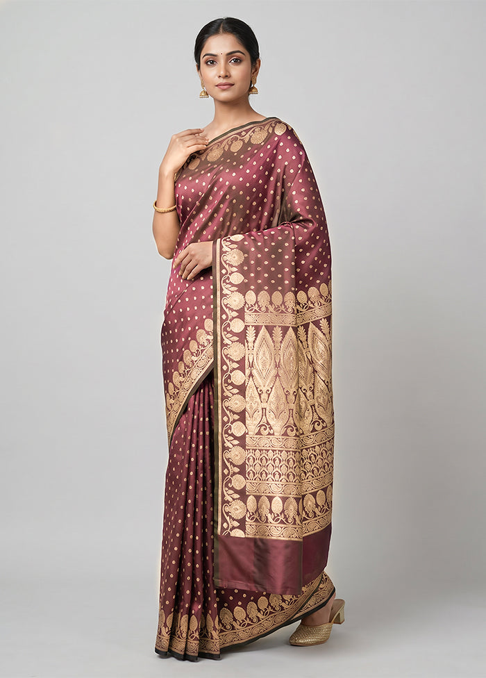 Purple Handloom Banarasi Pure Silk Saree With Blouse Piece