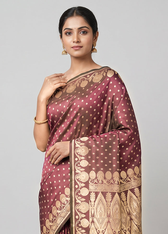 Purple Handloom Banarasi Pure Silk Saree With Blouse Piece