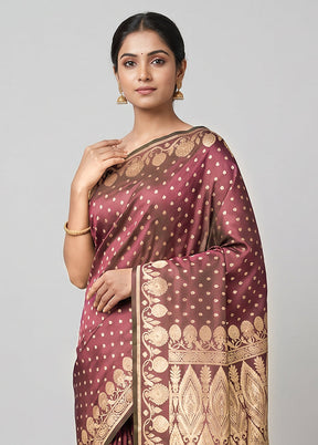 Purple Handloom Banarasi Pure Silk Saree With Blouse Piece