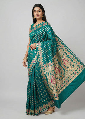 Green Handloom Banarasi Pure Silk Saree With Blouse Piece