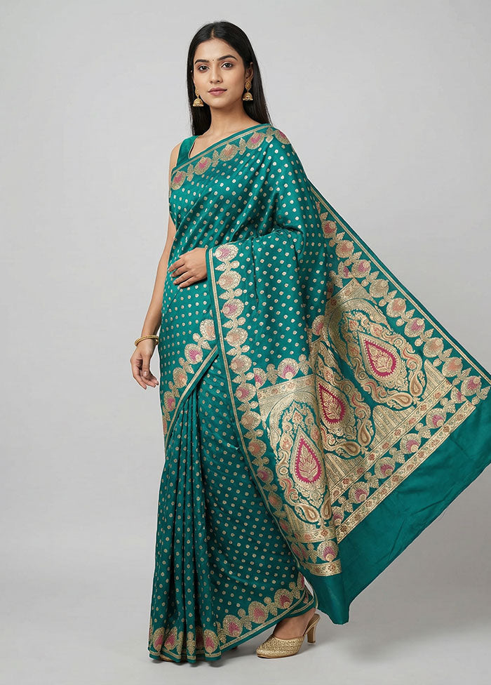Green Handloom Banarasi Pure Silk Saree With Blouse Piece