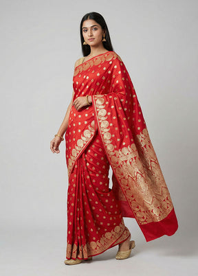 Pink Handloom Banarasi Pure Silk Saree With Blouse Piece