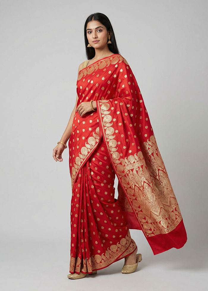 Pink Handloom Banarasi Pure Silk Saree With Blouse Piece