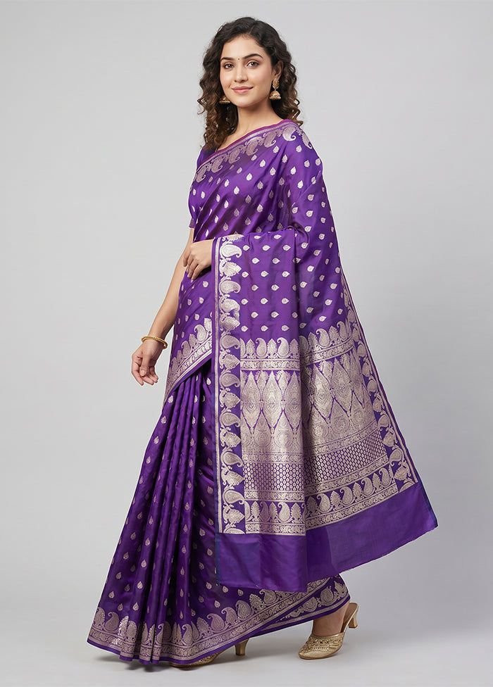 Purple Handloom Banarasi Pure Silk Saree With Blouse Piece