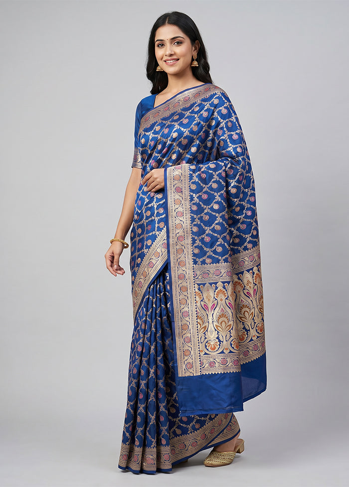 Blue Handloom Banarasi Pure Silk Saree With Blouse Piece