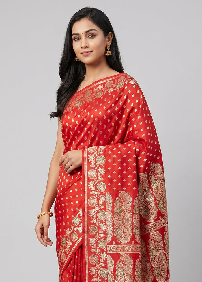 Red Handloom Banarasi Pure Silk Saree With Blouse Piece