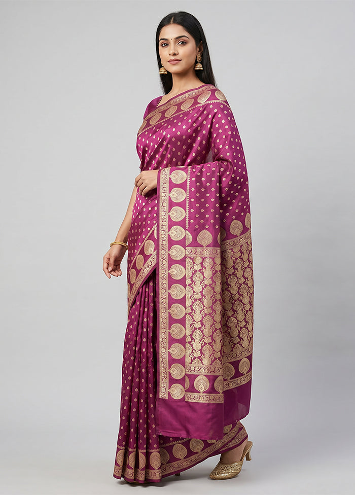 Purple Handloom Banarasi Pure Silk Saree With Blouse Piece
