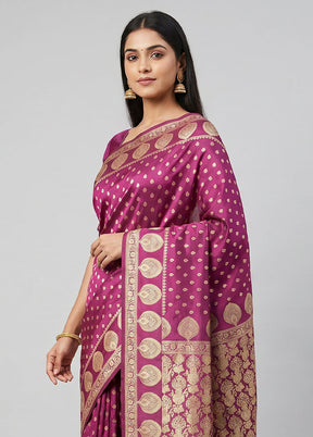 Purple Handloom Banarasi Pure Silk Saree With Blouse Piece