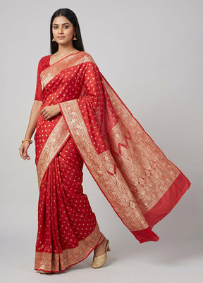 Pink Handloom Banarasi Pure Silk Saree With Blouse Piece