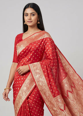 Pink Handloom Banarasi Pure Silk Saree With Blouse Piece