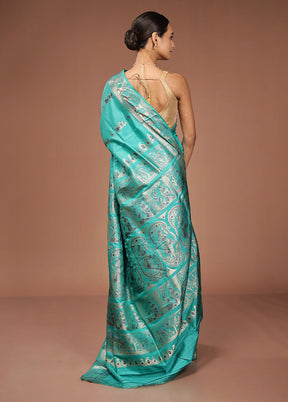Green Handloom Baluchari Pure Silk Saree With Blouse Piece