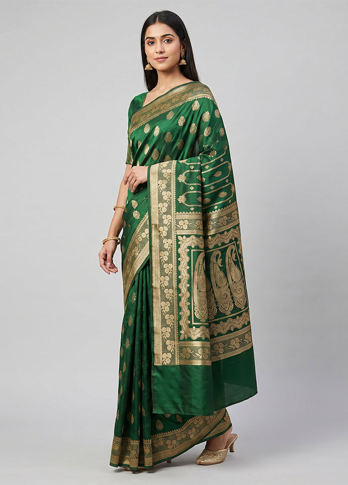 Green Banarasi Silk Saree With Blouse Piece