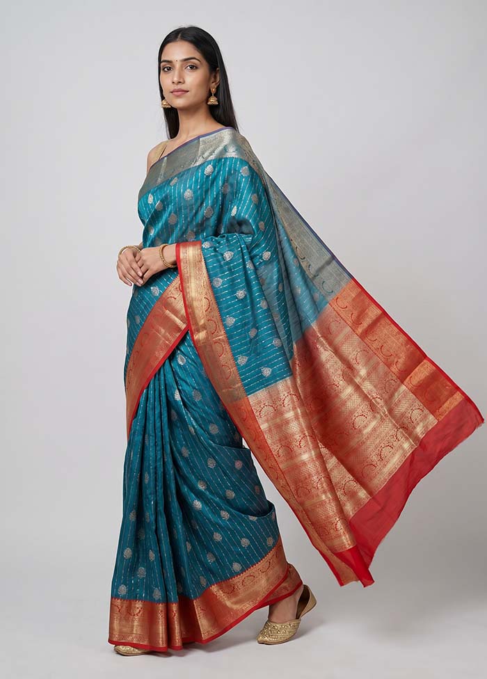 Blue Kanjivaram Silk Saree With Blouse Piece