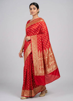 Red Banarasi Silk Saree With Blouse Piece