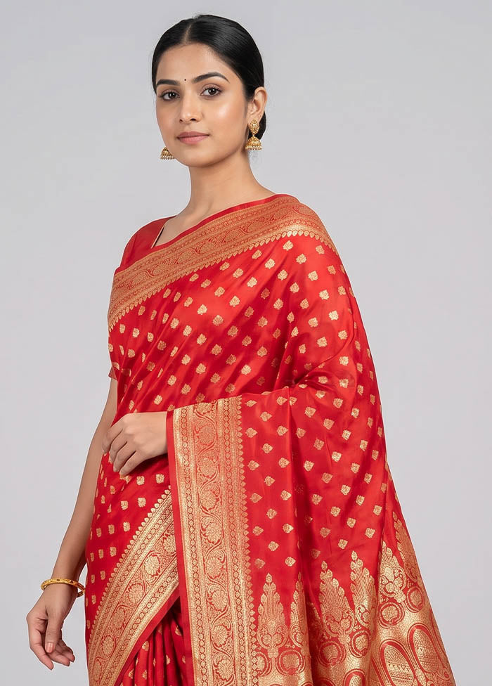 Red Banarasi Silk Saree With Blouse Piece