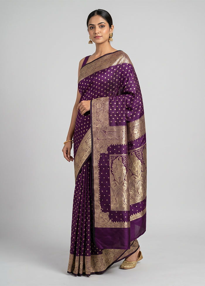 Purple Banarasi Silk Saree With Blouse Piece
