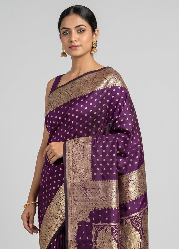 Purple Banarasi Silk Saree With Blouse Piece